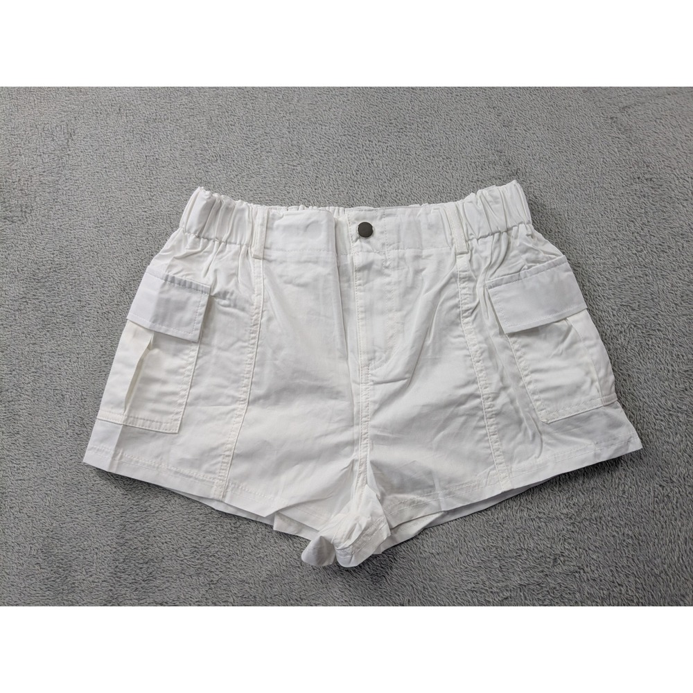 White Cotton High Waisted Cargo Shorts Womens Size Medium Utility Pocket